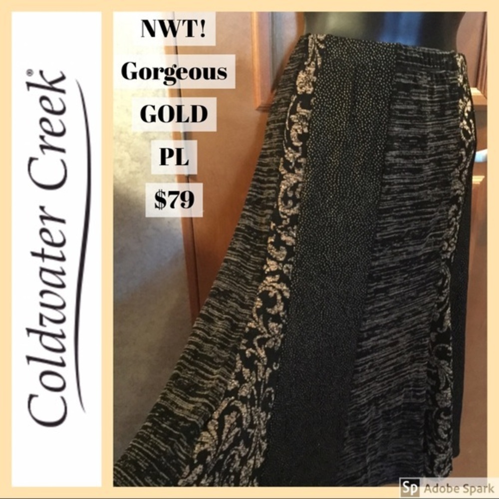 💛NWT! $79 Gold Black Travel Skirt Coldwater Creek